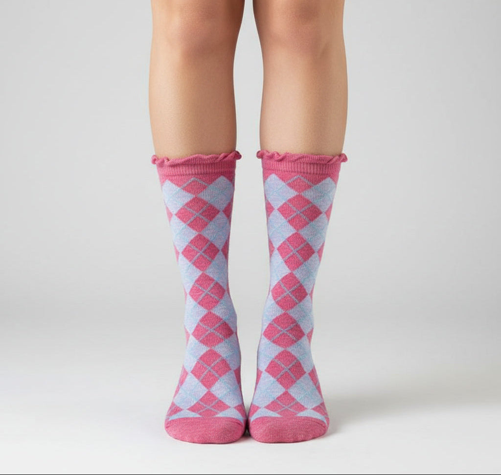 Sparkly Cotton Argyle Crew Socks - 2  Pack