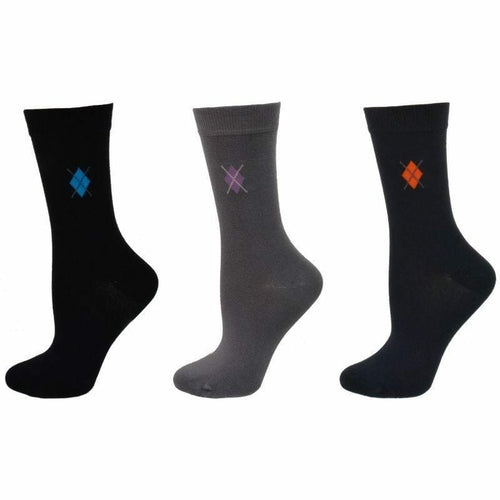 Argyle Pattern Bamboo Crew Socks - 3 Pack