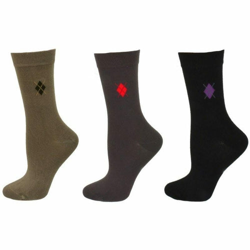 Argyle Pattern Bamboo Crew Socks - 3 Pack