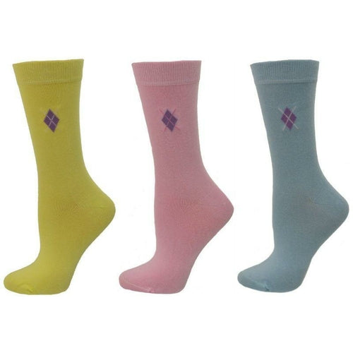 Argyle Pattern Bamboo Crew Socks - 3 Pack