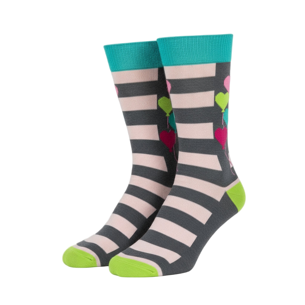 Heart Balloons and Stripes Crew Socks