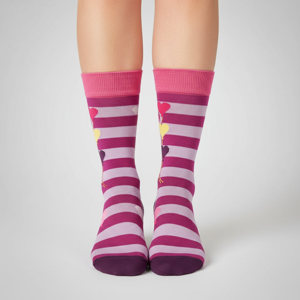 Heart Balloons and Stripes Crew Socks