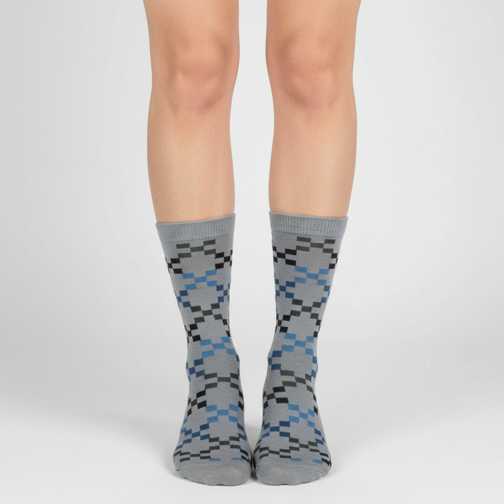 Geometric Pattern Cotton Crew Socks