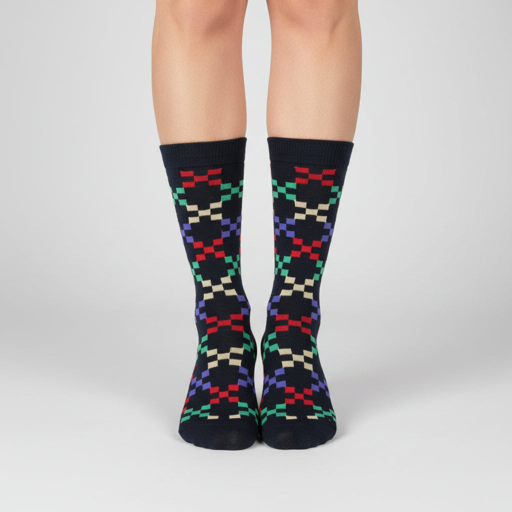 Geometric Pattern Cotton Crew Socks