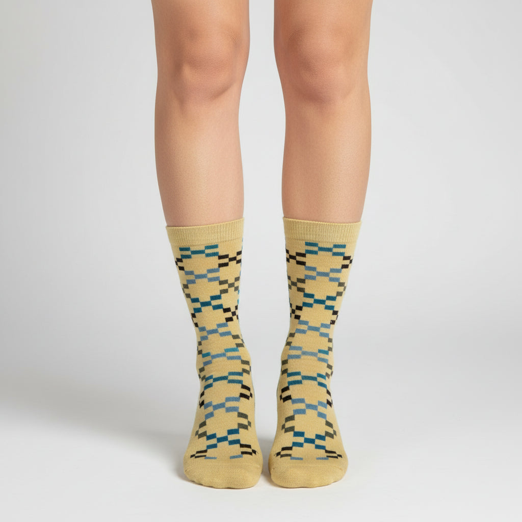 Geometric Pattern Cotton Crew Socks