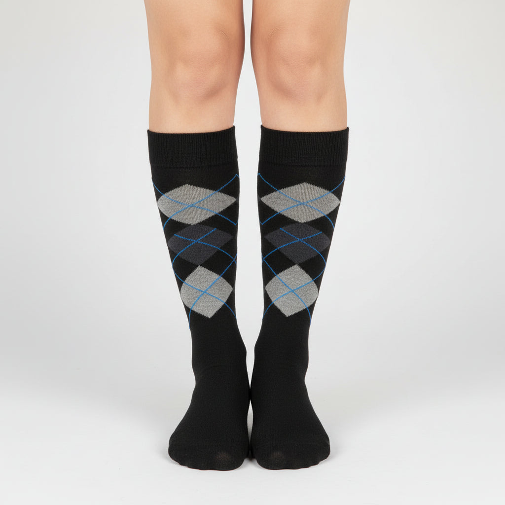 Argyle Pattern Cotton Crew Socks
