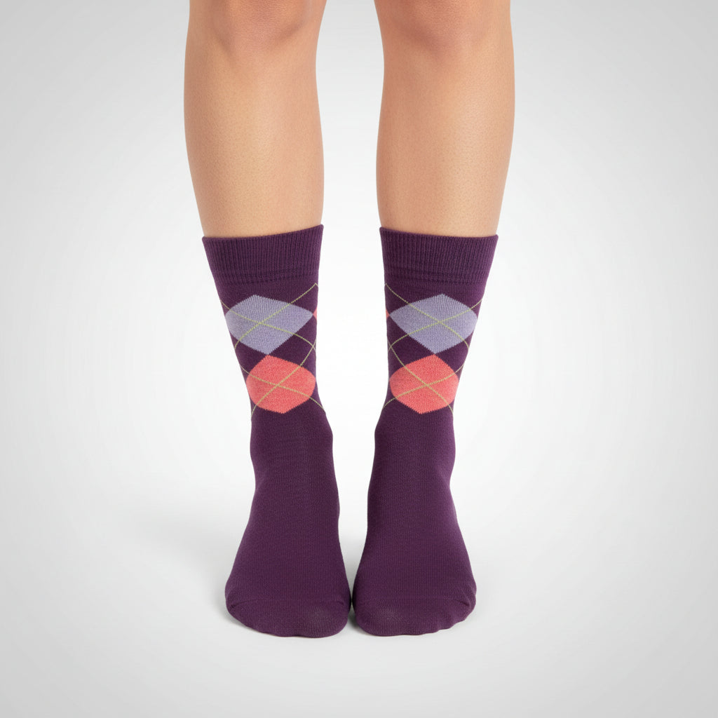 Argyle Pattern Cotton Crew Socks