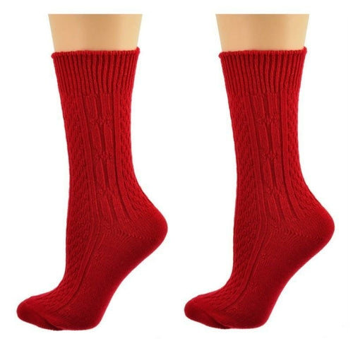Classic Cable Knit Pattern Crew Socks - 2 Pack