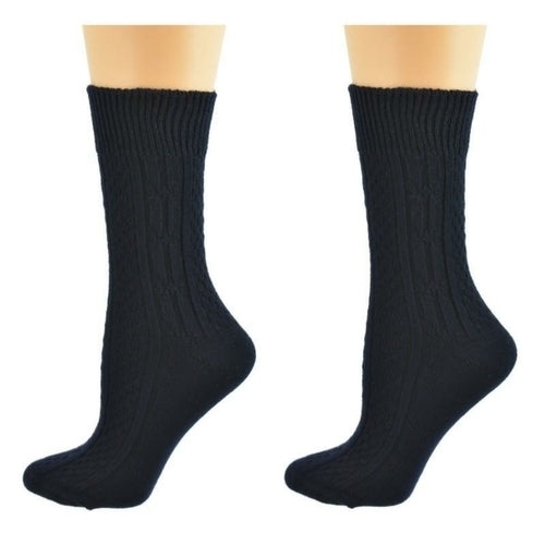 Classic Cable Knit Pattern Crew Socks - 2 Pack