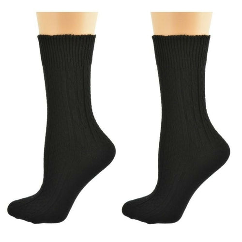 Classic Cable Knit Pattern Crew Socks - 2 Pack