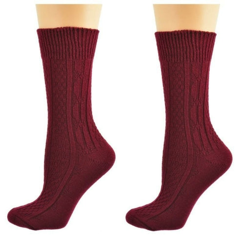 Classic Cable Knit Pattern Crew Socks - 2 Pack