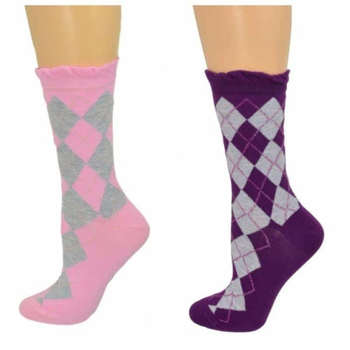 Sparkly Cotton Argyle Crew Socks - 2  Pack