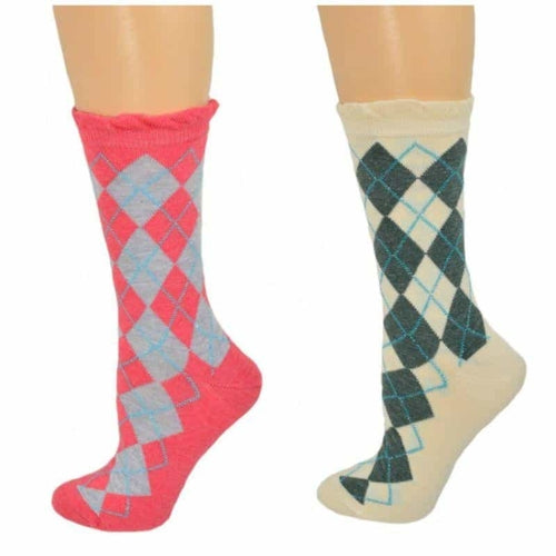 Sparkly Cotton Argyle Crew Socks - 2  Pack