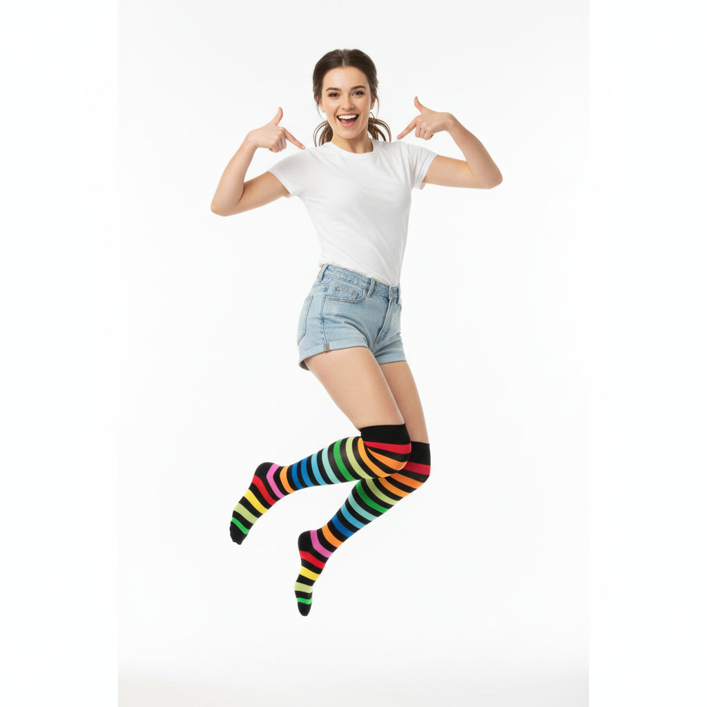 Women's Rainbow Multistripe Knee High Socks