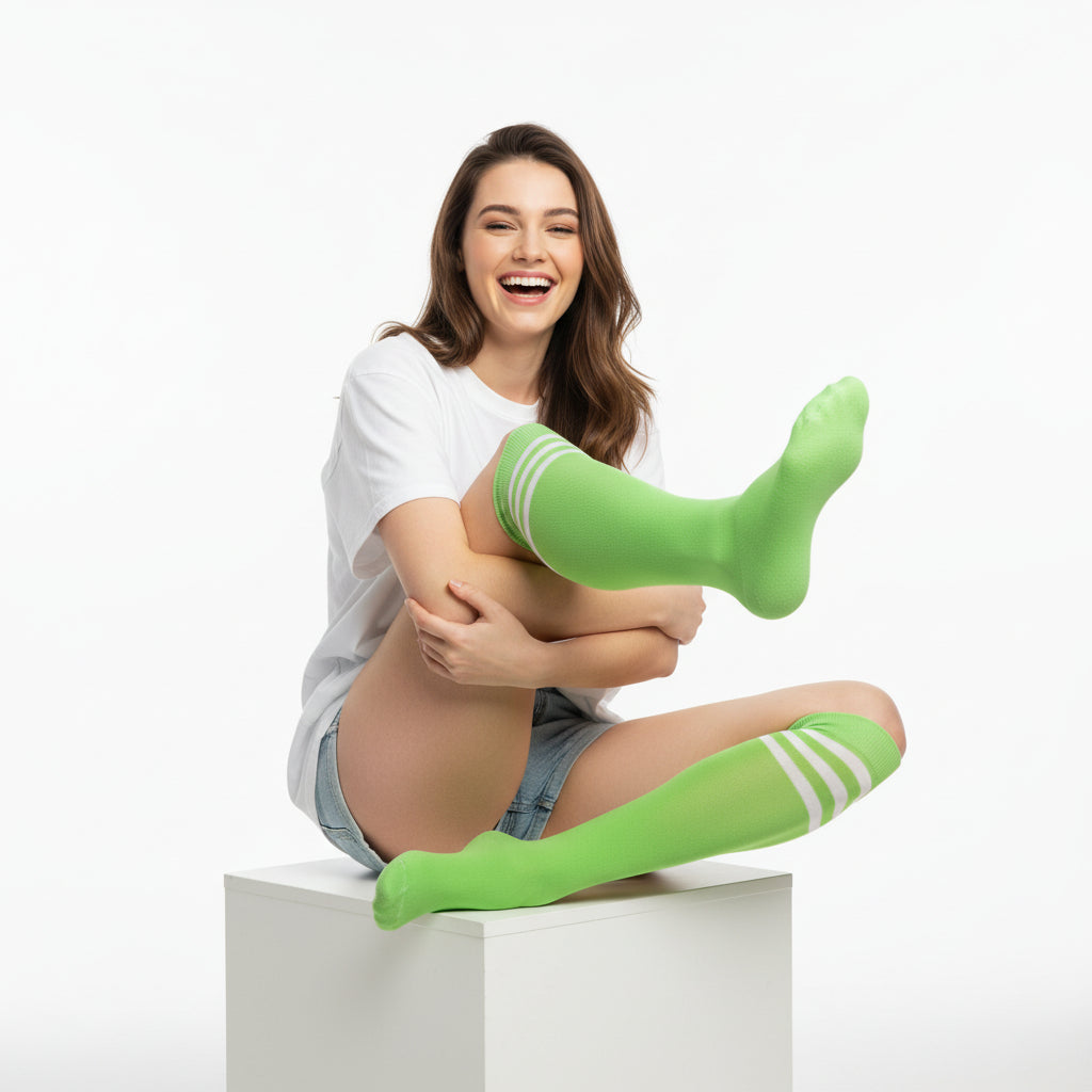 Women's Lime Stripe Knee High Socks
