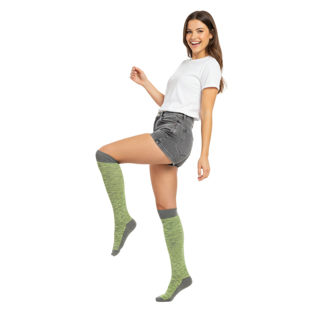 Women's Lime Grizzled Stripe Knee High Socks