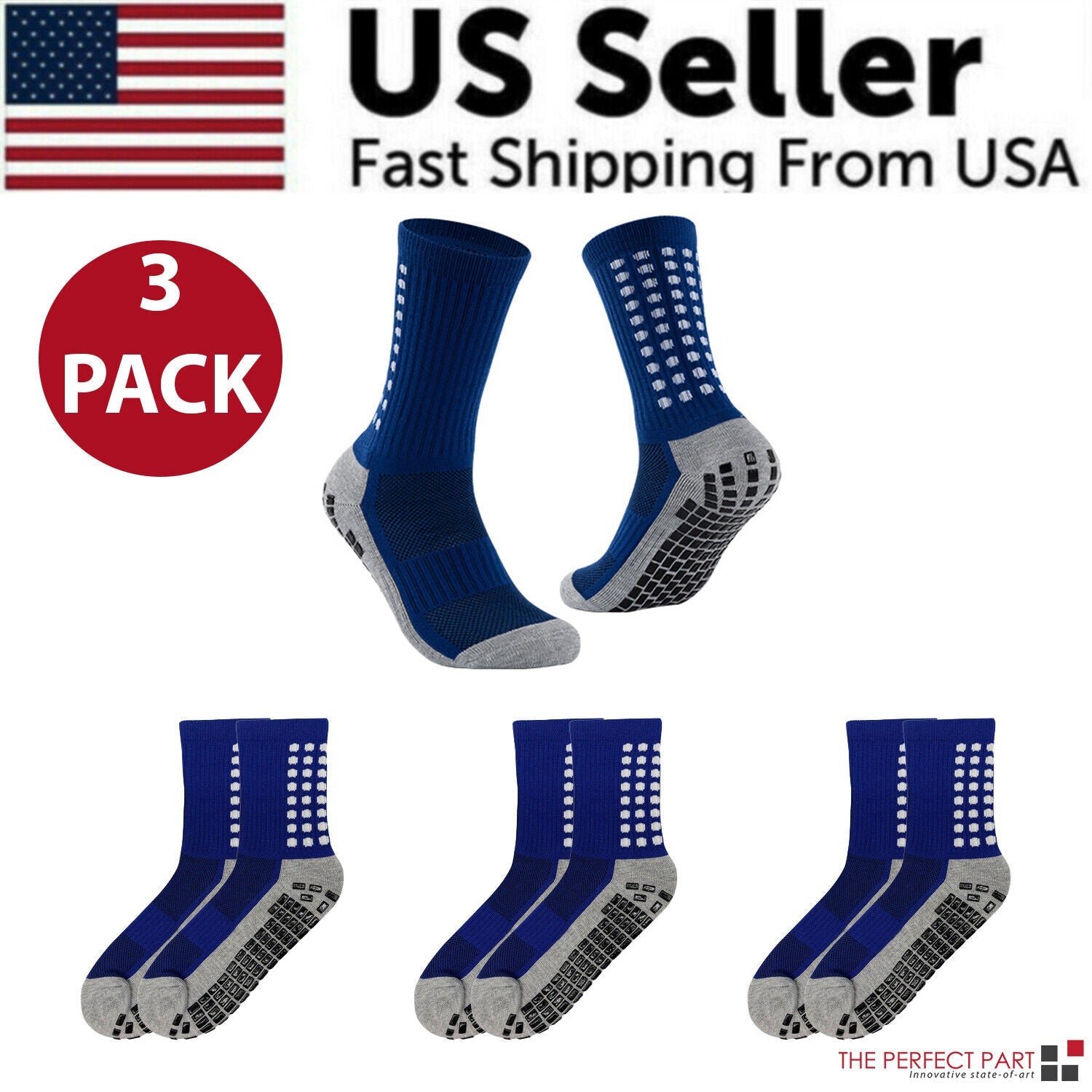 3-Pack Anti-Slip Sport Socks with Grip