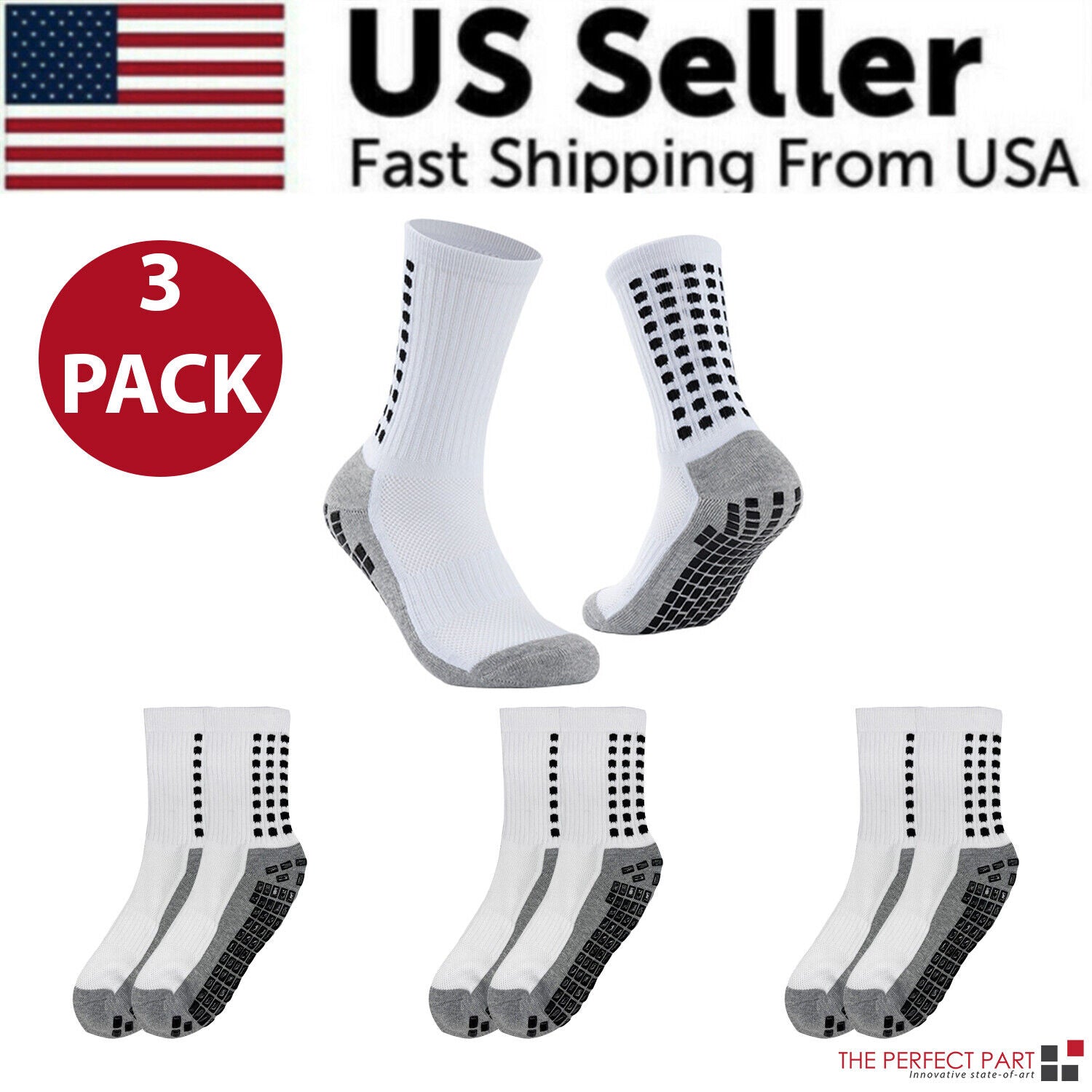 3-Pack Anti-Slip Sport Socks with Grip