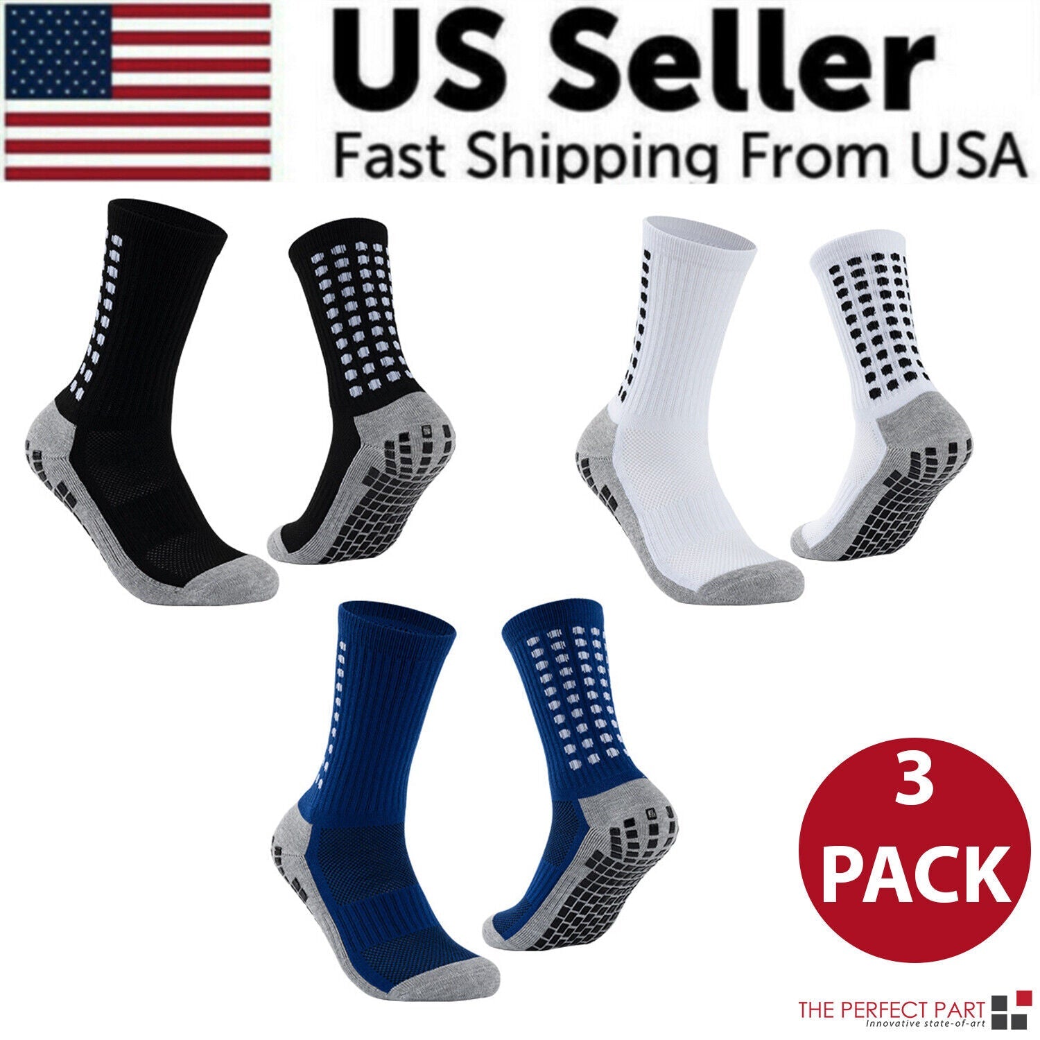 3-Pack Anti-Slip Sport Socks with Grip