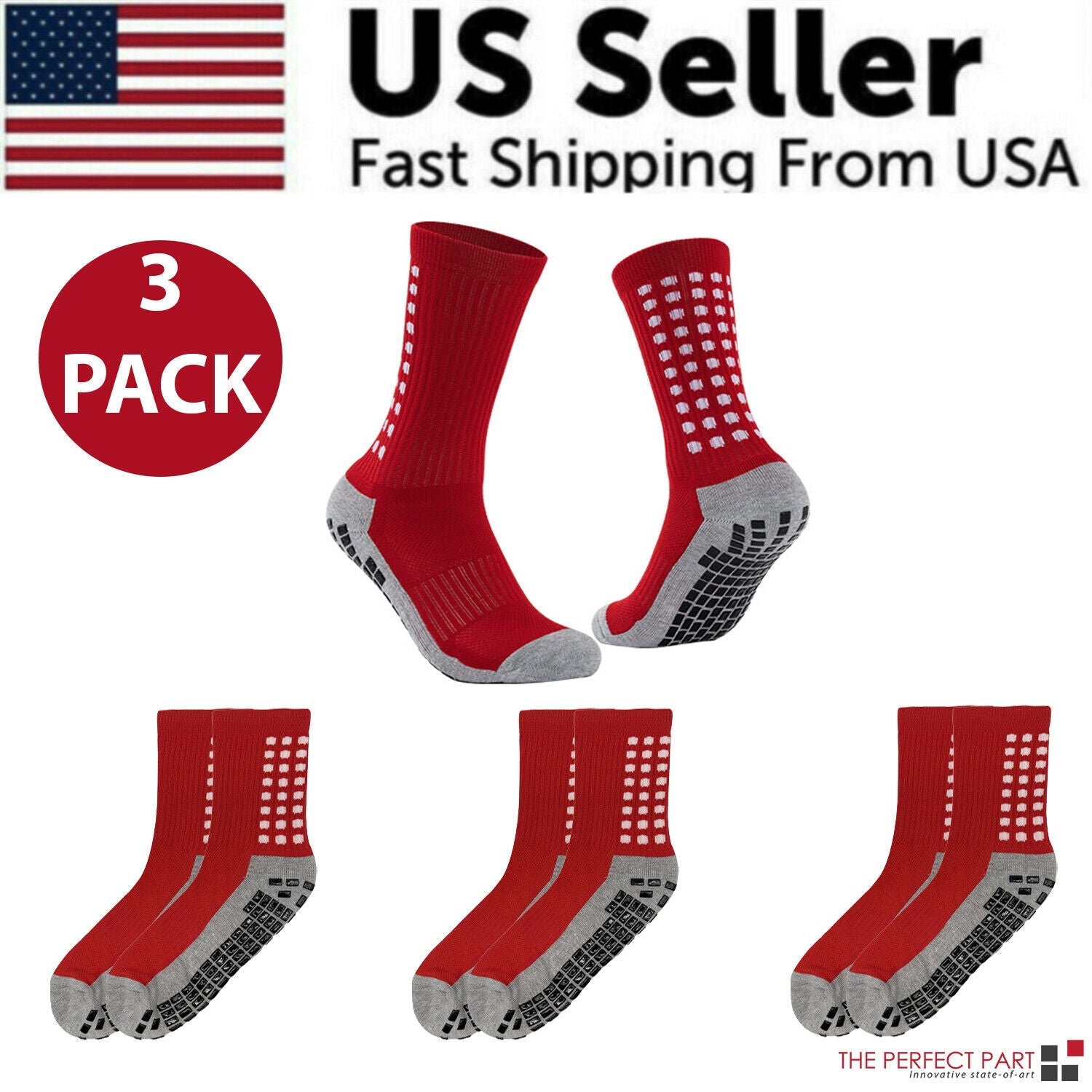 3-Pack Anti-Slip Sport Socks with Grip