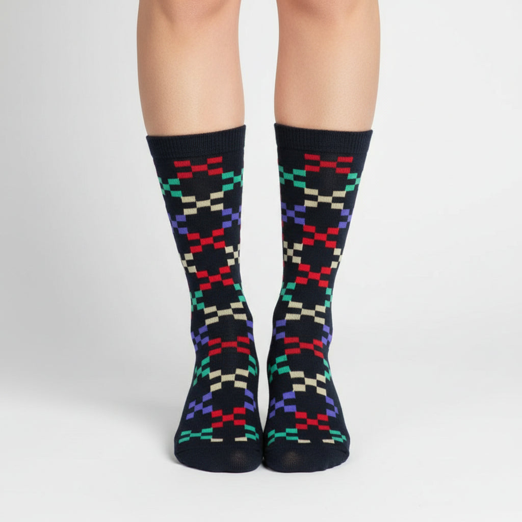Geometric Pattern Cotton Crew Socks
