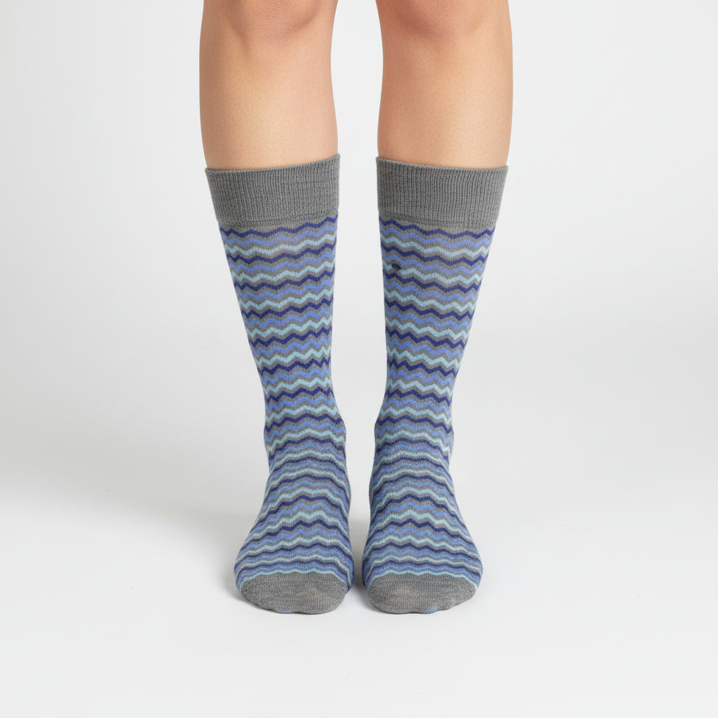 Ocean Wave Pattern Cotton Socks - 3 Pack