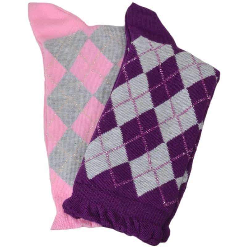 Sparkly Cotton Argyle Crew Socks - 2  Pack