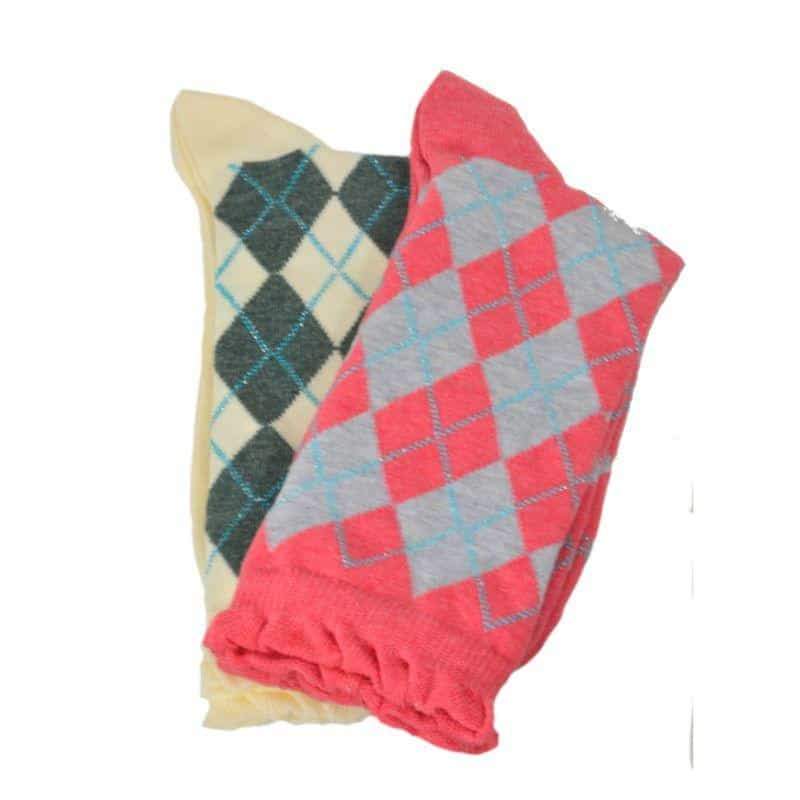 Sparkly Cotton Argyle Crew Socks - 2  Pack