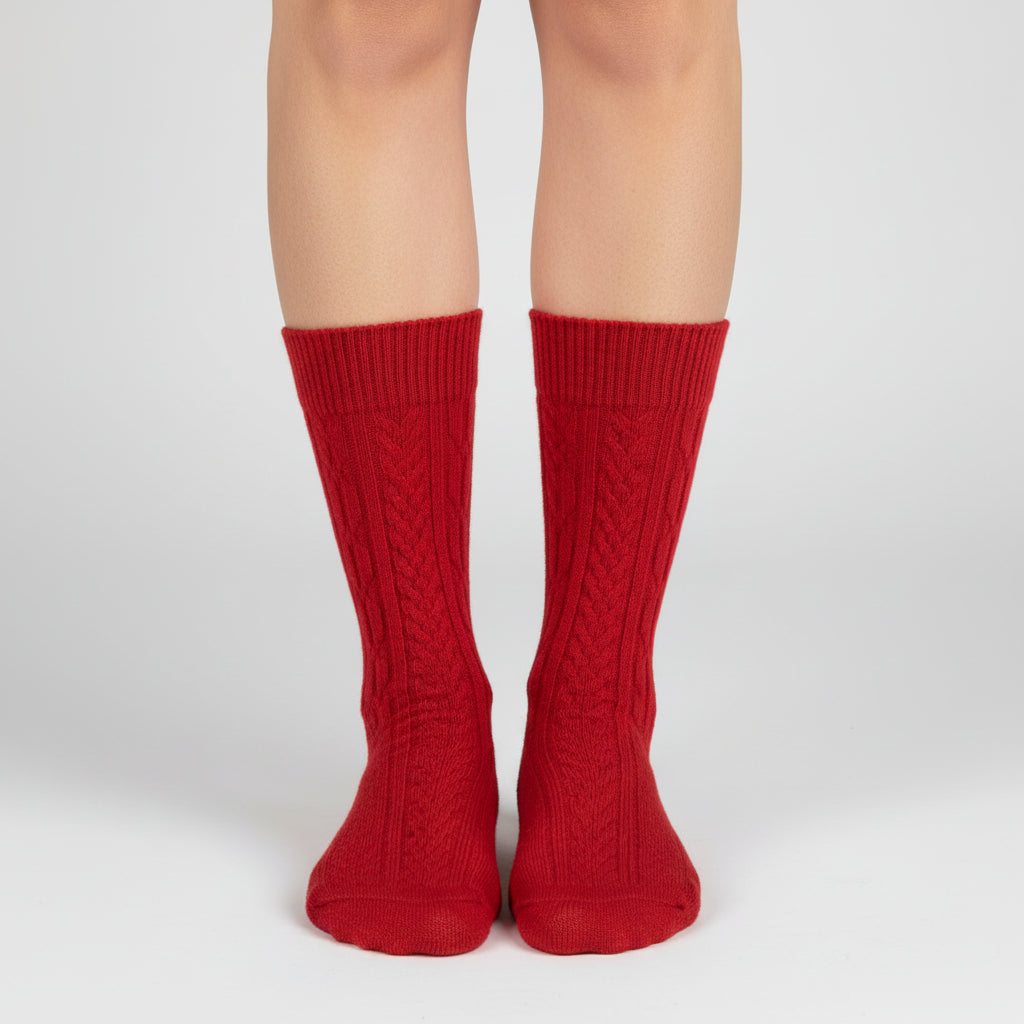 Classic Cable Knit Pattern Crew Socks - 2 Pack