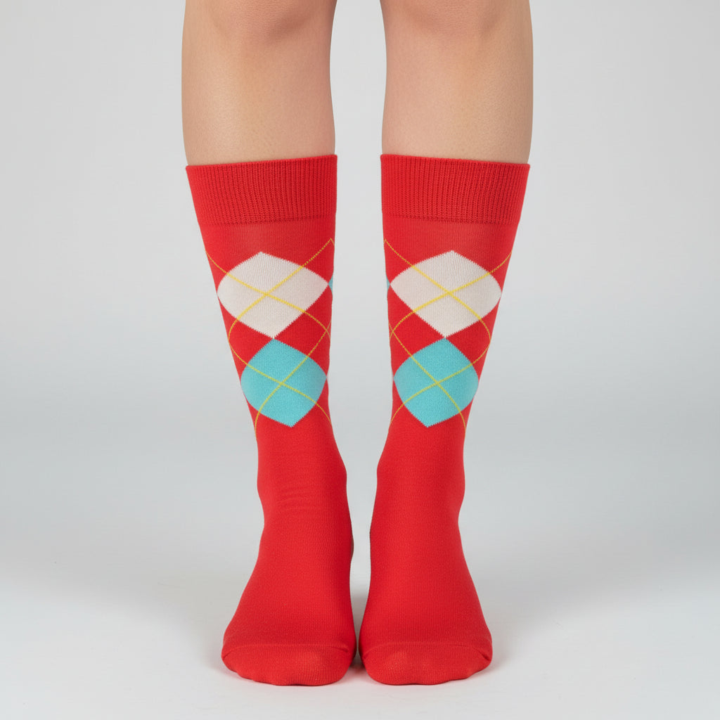 Argyle Pattern Cotton Crew Socks