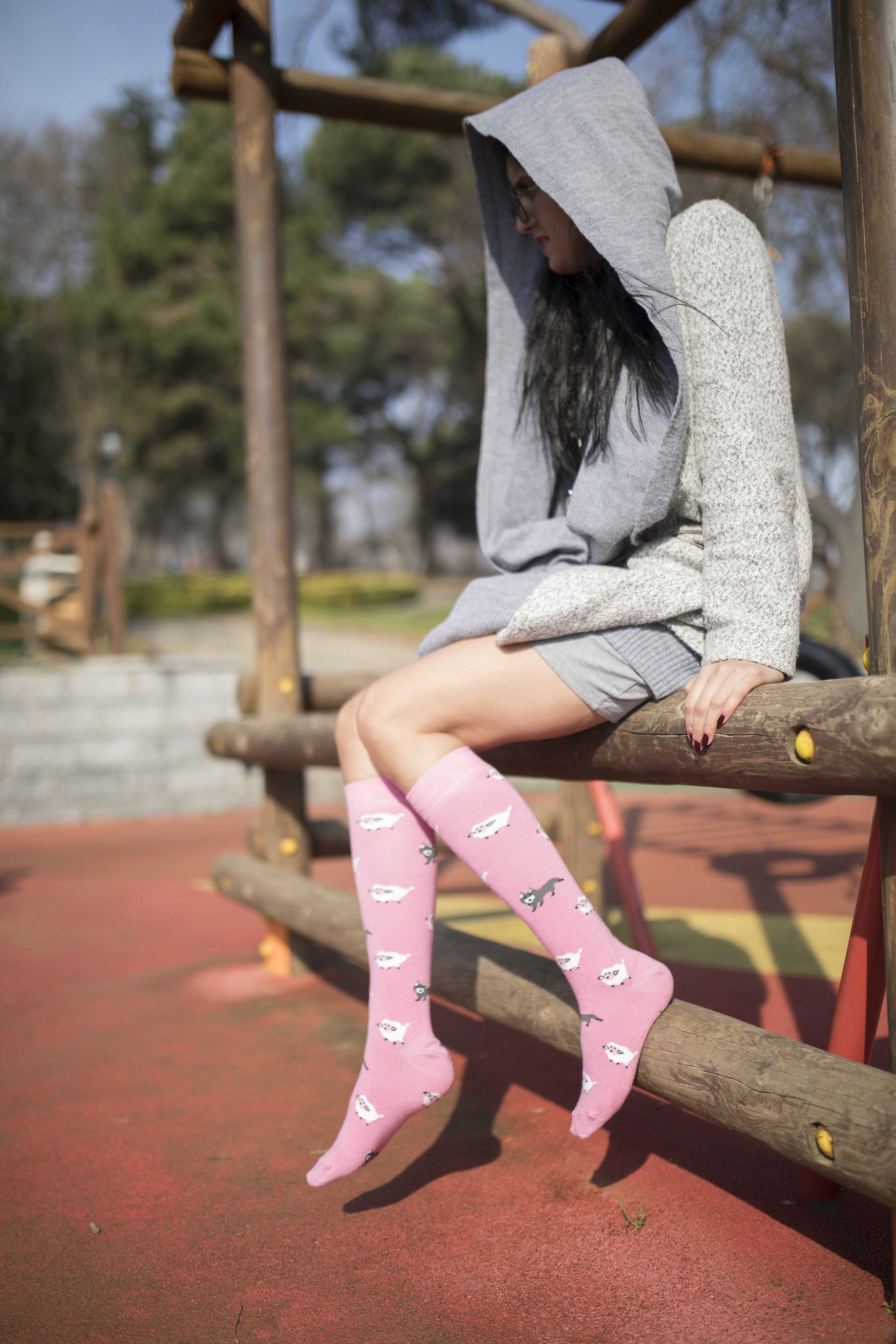 Lamb Design Knee High Socks