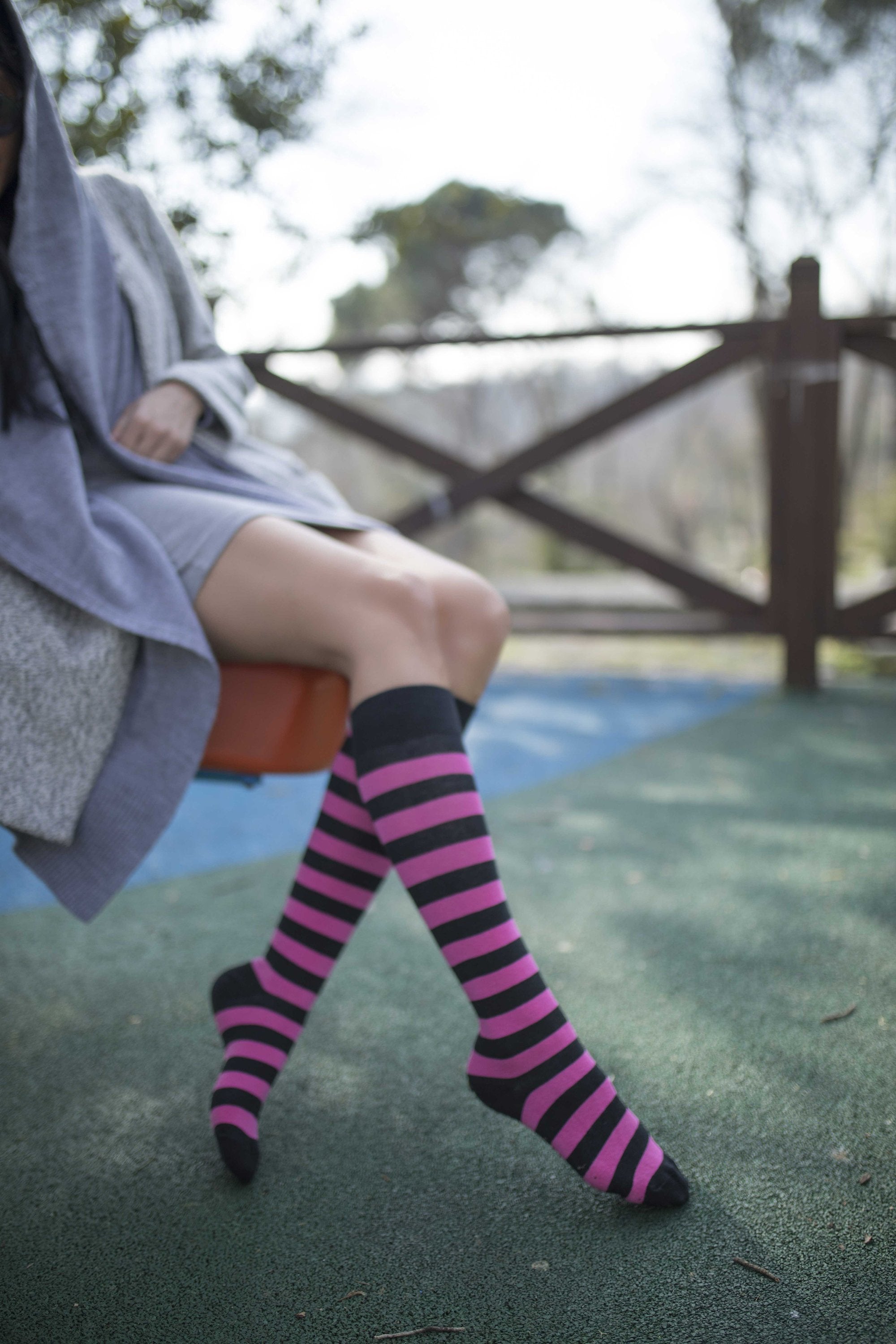 Flamingo Stripe Knee High Socks