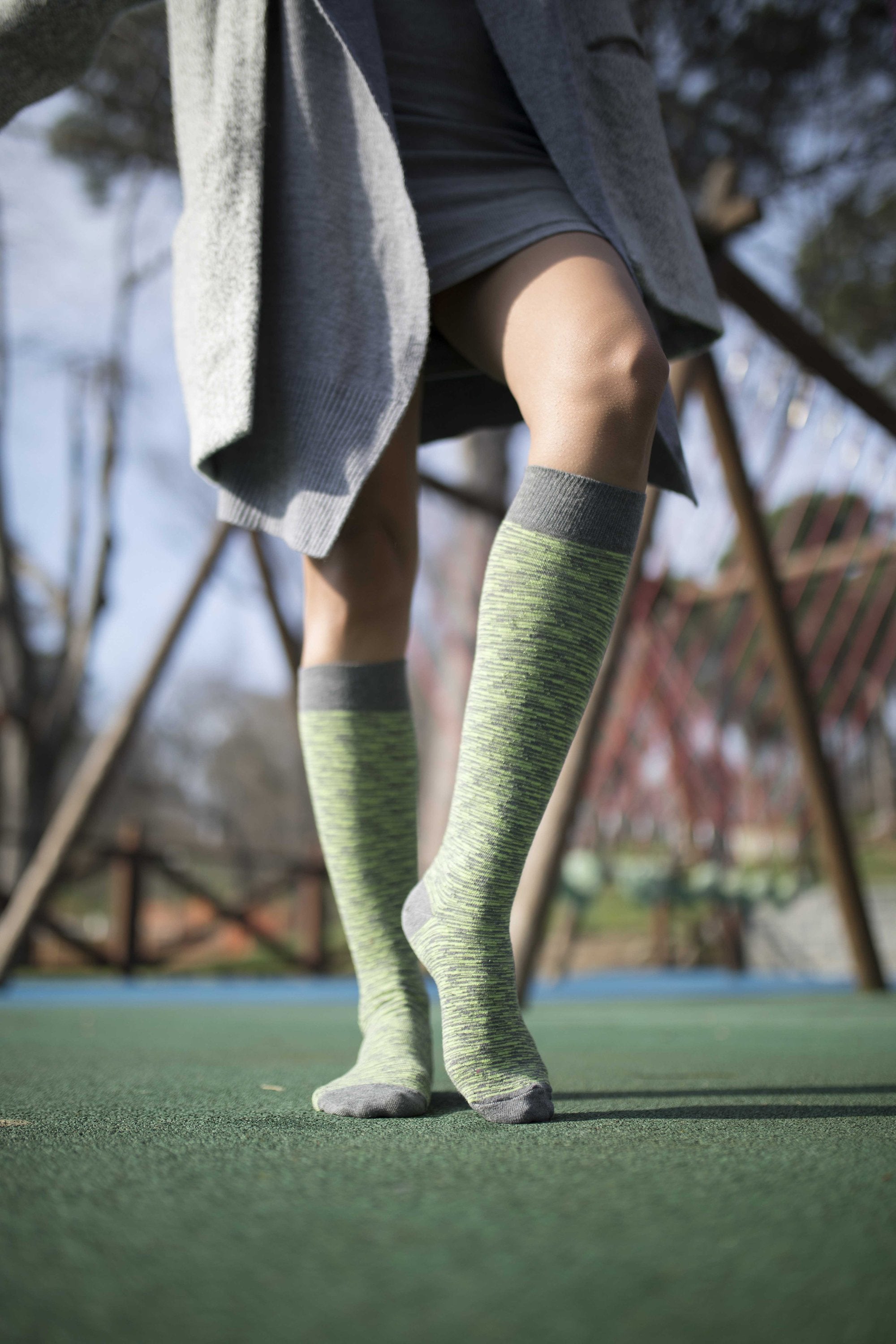 Lime Grizzled Stripe Knee High Socks