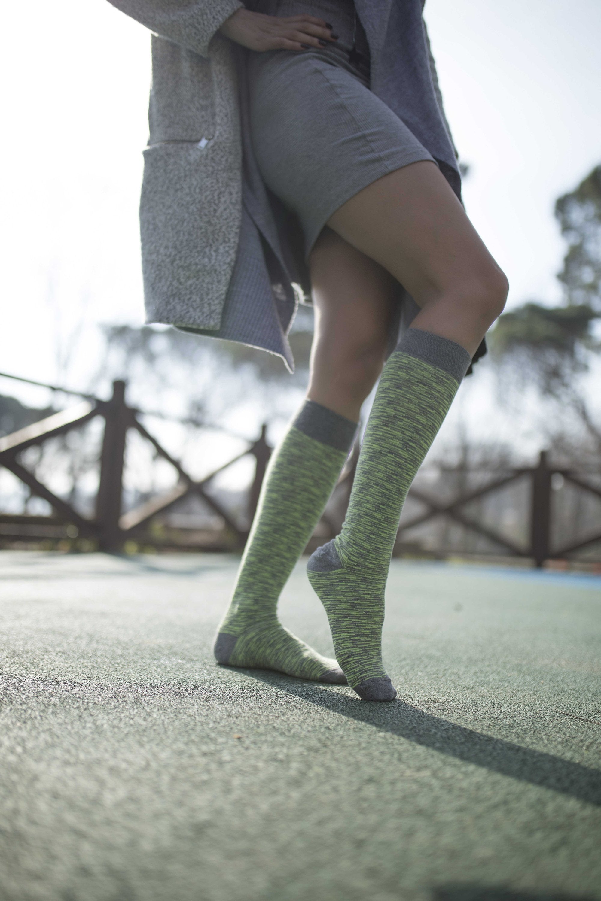 Lime Grizzled Stripe Knee High Socks