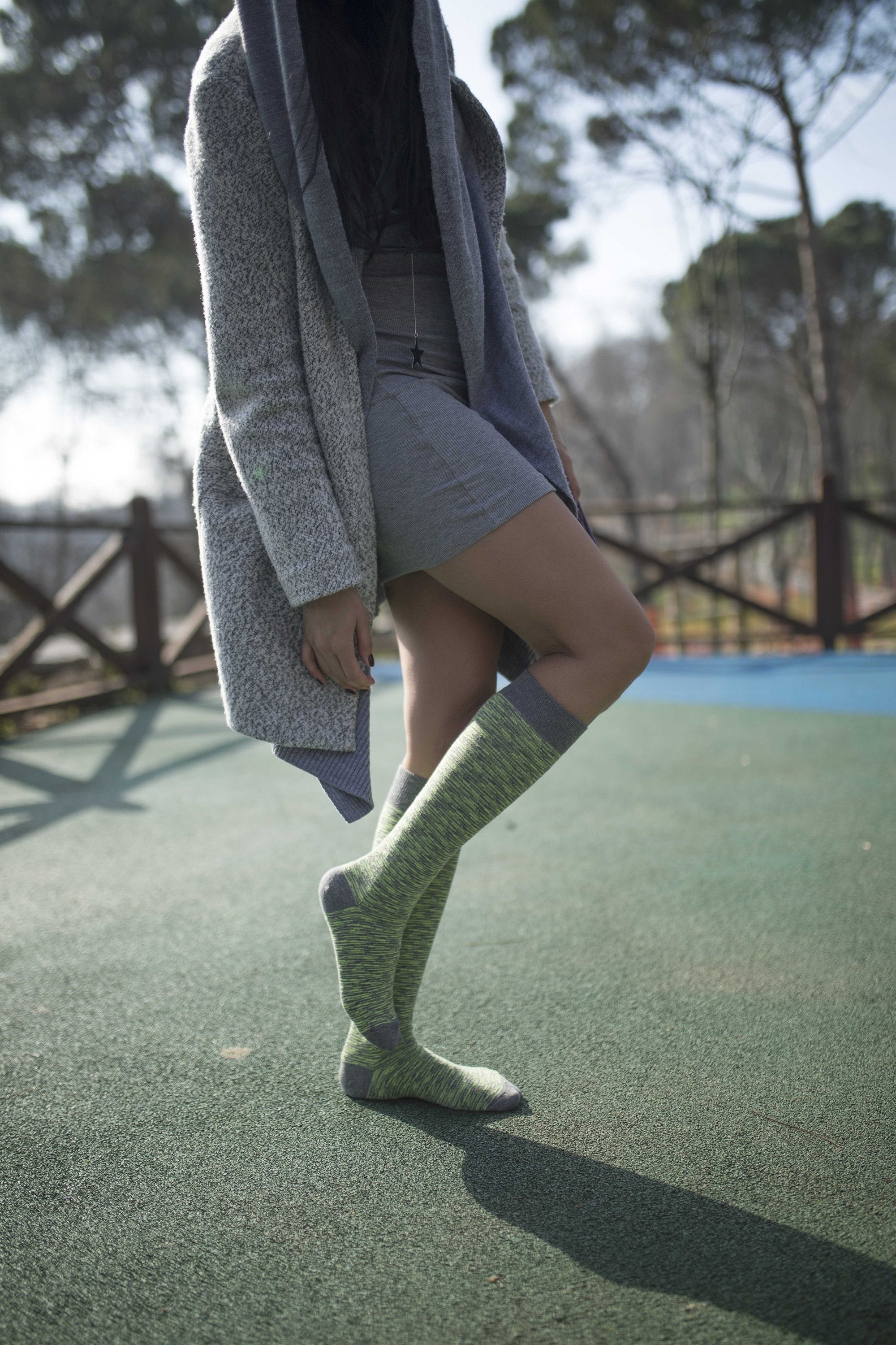Lime Grizzled Stripe Knee High Socks