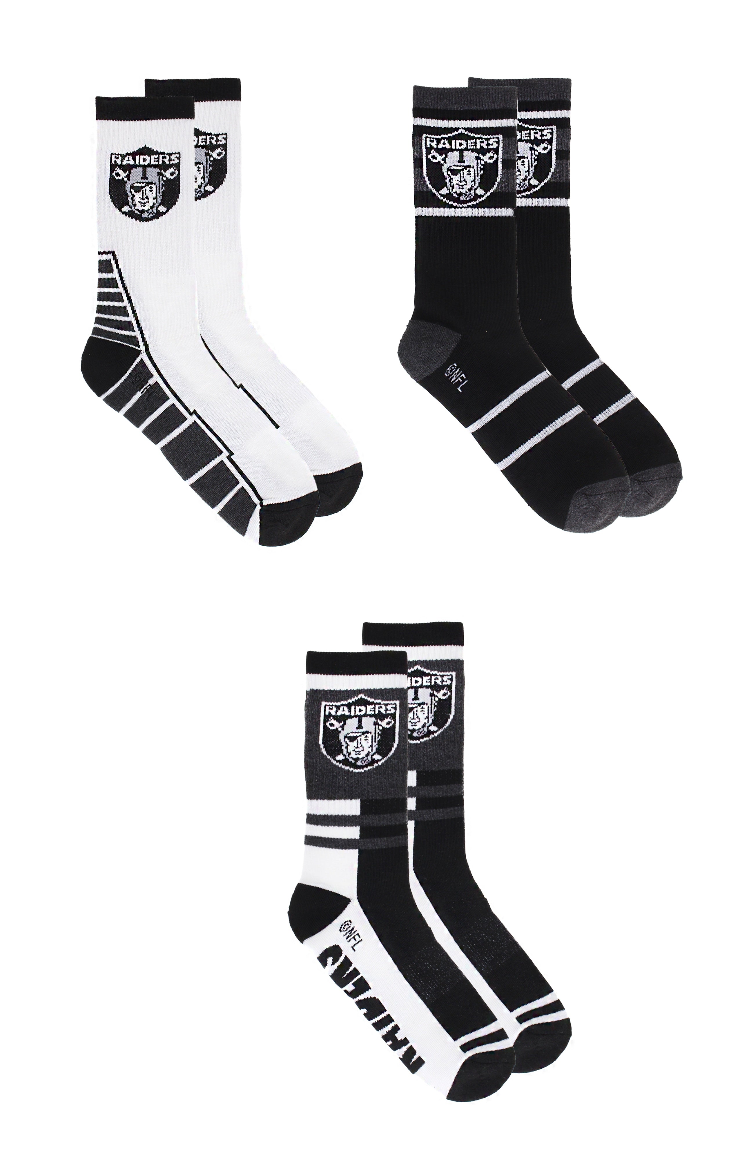 3 Pack Las Vegas Raiders Crew Length NFL Football Socks