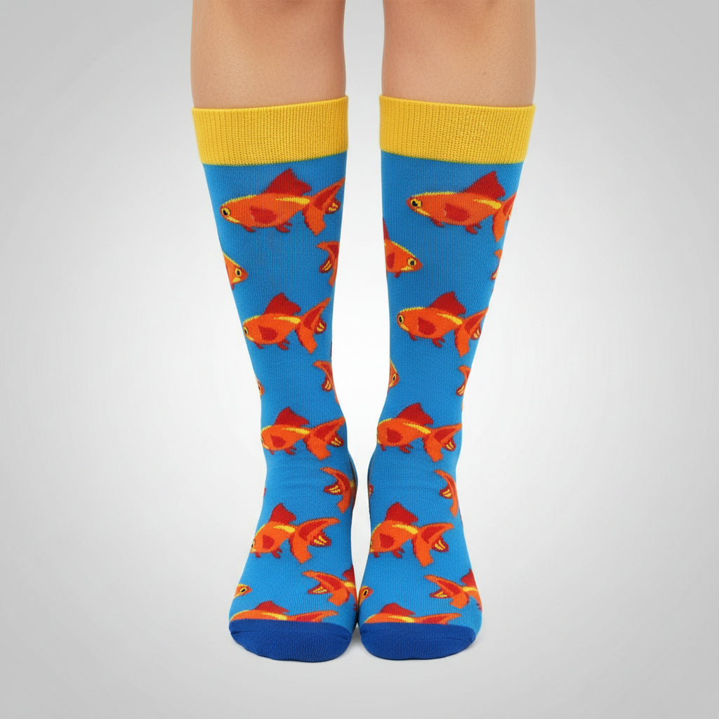 Gold Fish Design Casual Crew Socks