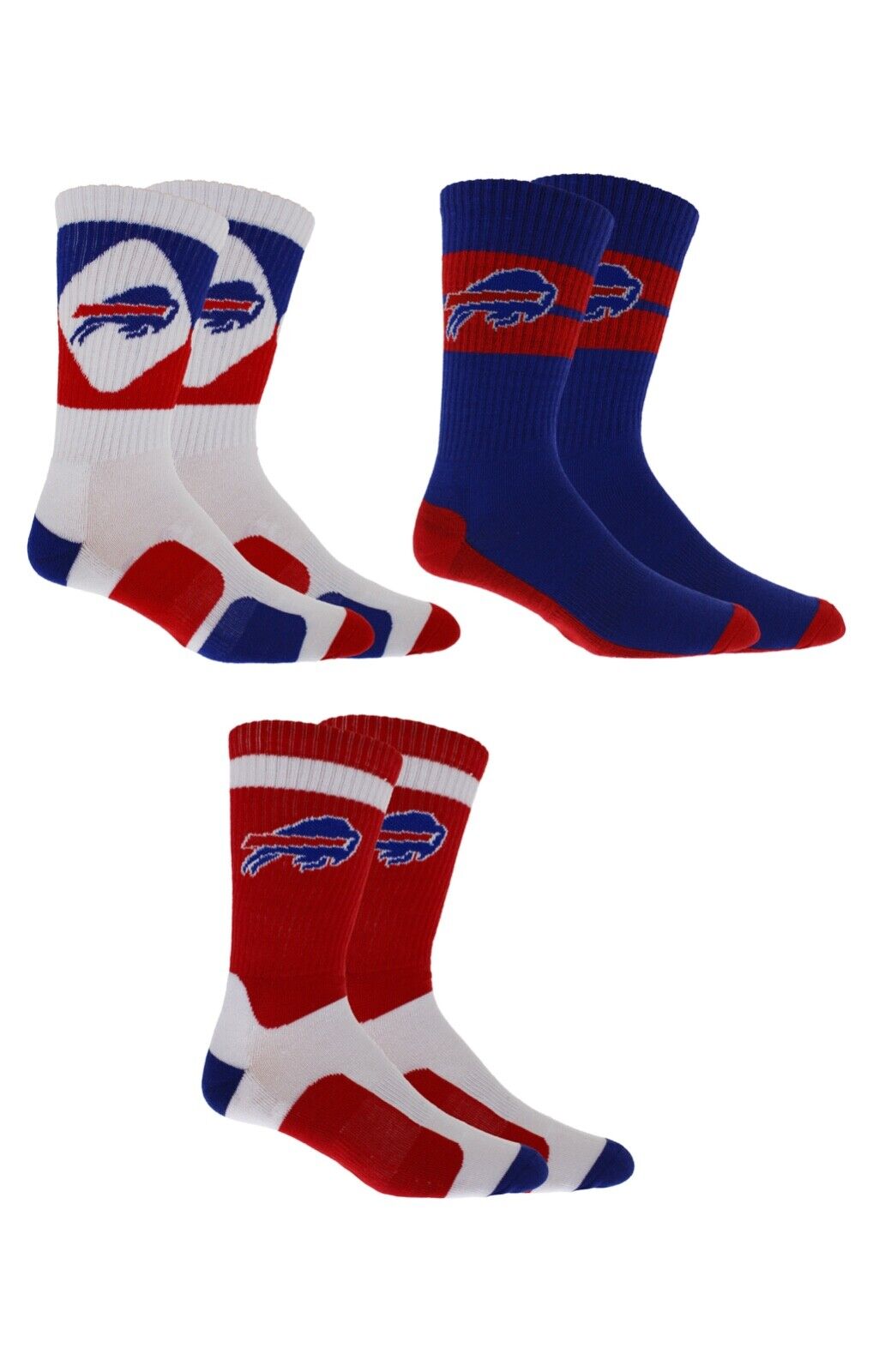 3 Pack Buffalo Bills Crew Length NFL Football Socks