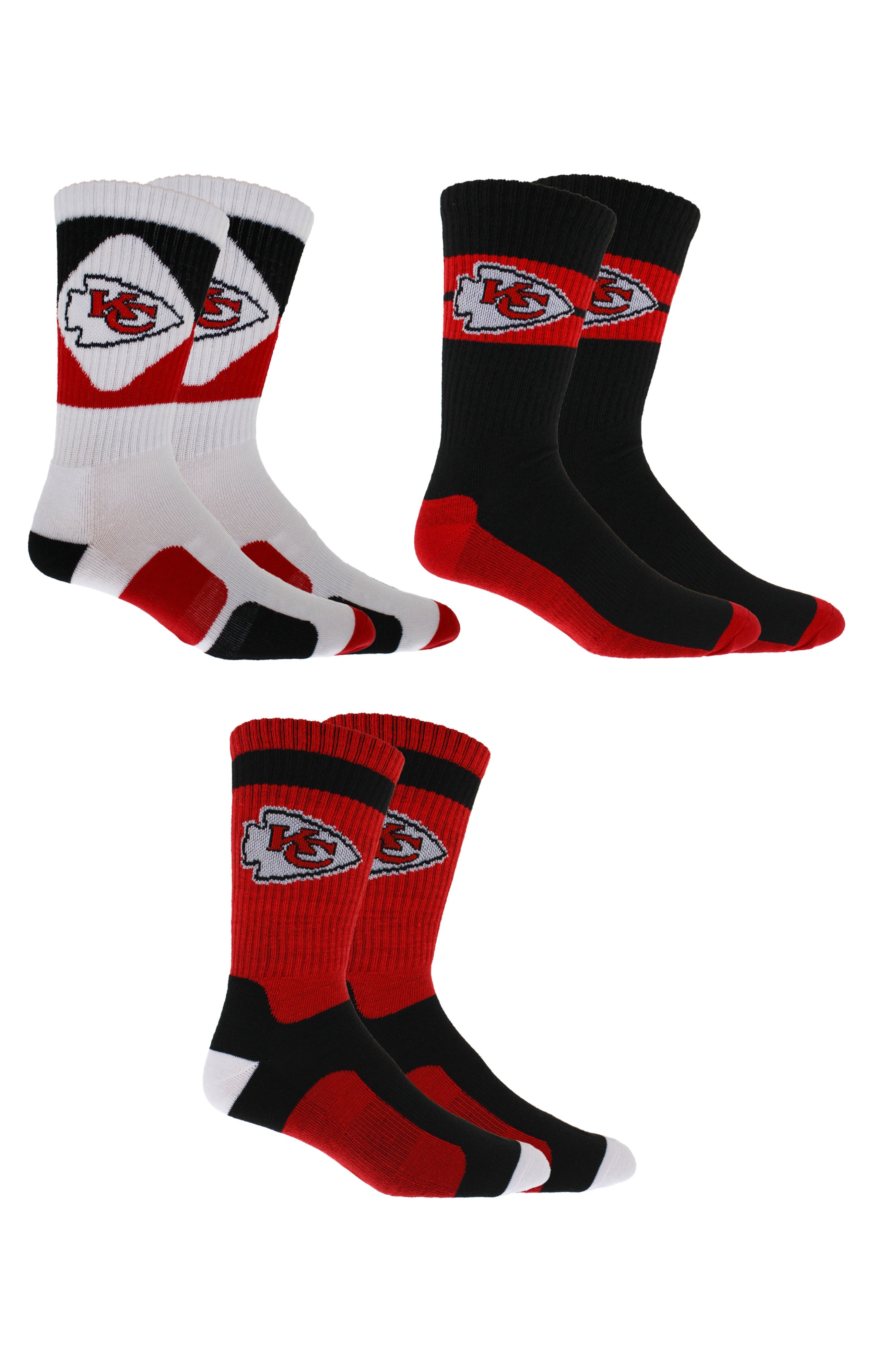 3 Pack Kansas City Chiefs Crew Length NFL Football Socks