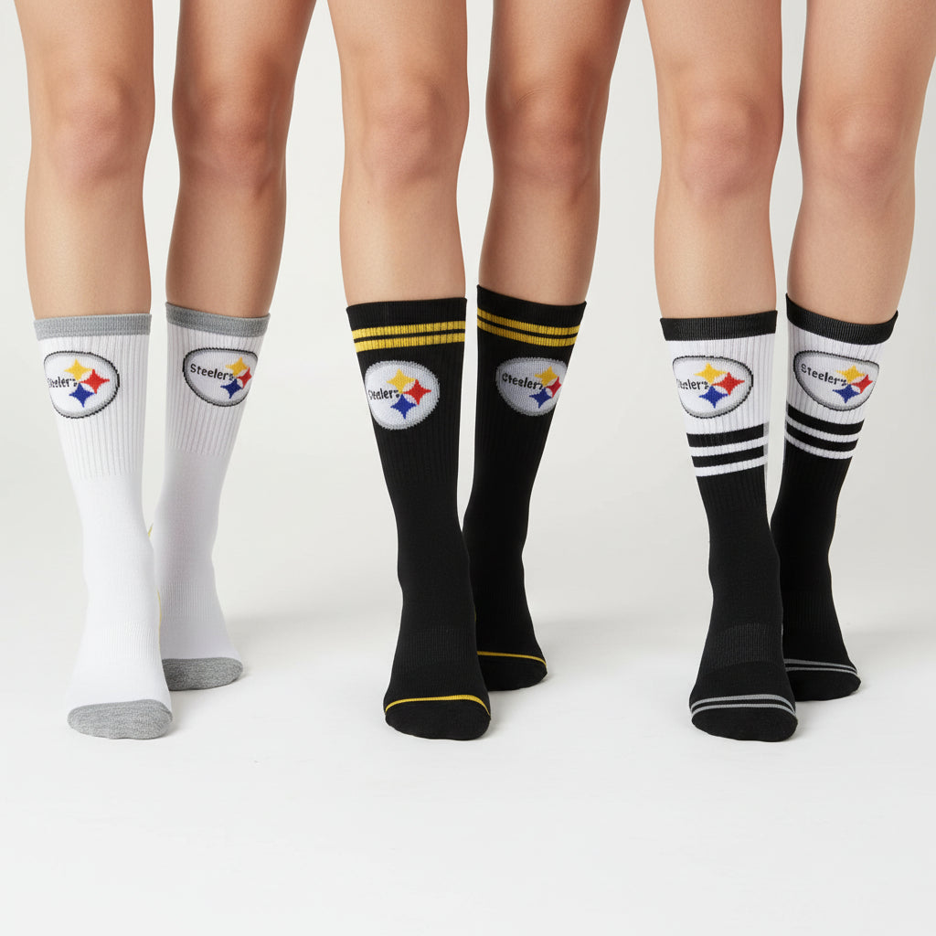 3 Pack Pittsburgh Steelers Crew Length NFL Football Socks