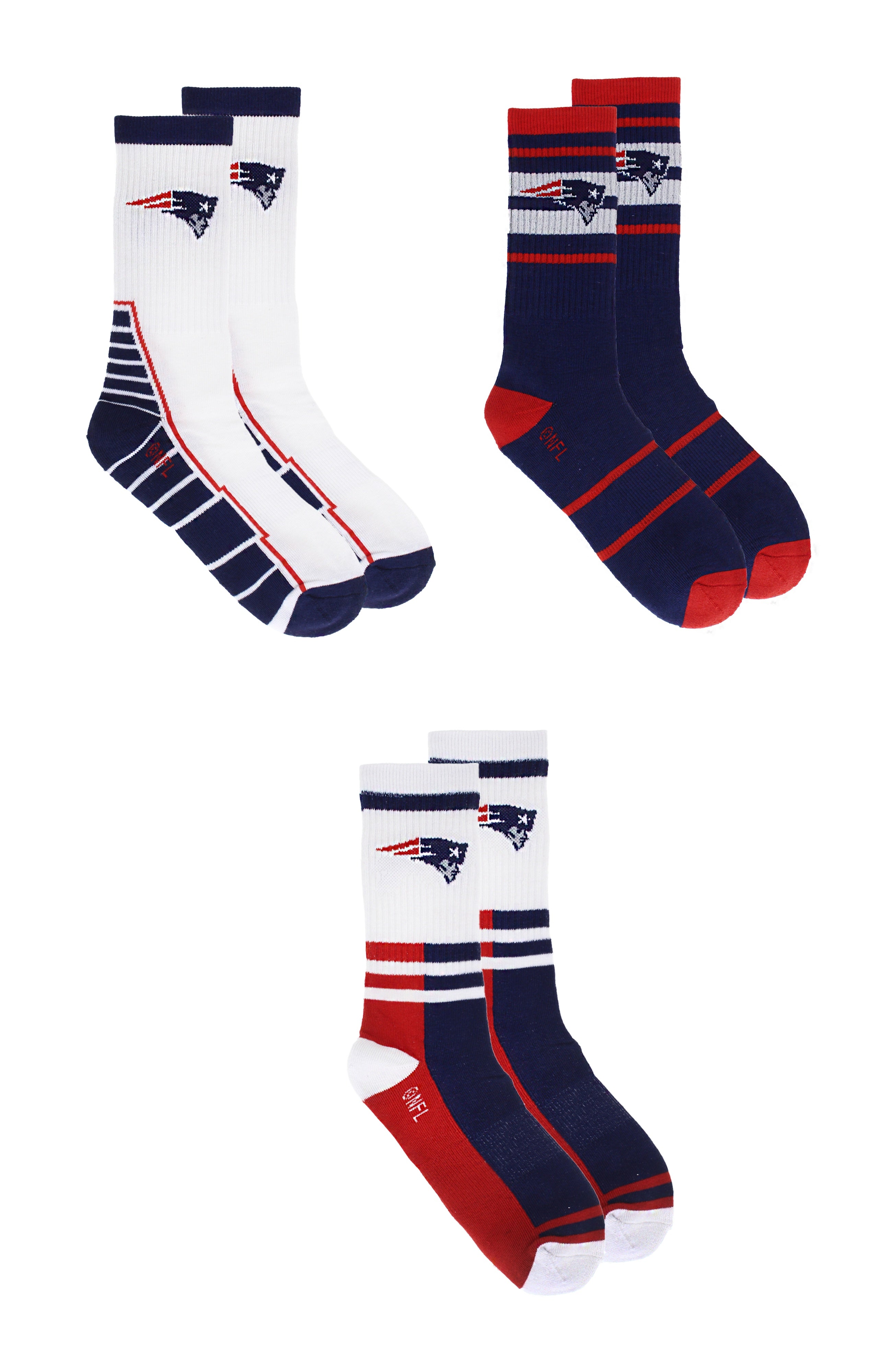 3 Pack New England Patriots Crew Length NFL Football Socks