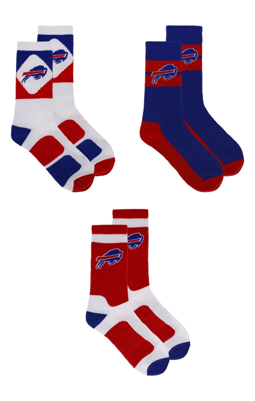 3 Pack Buffalo Bills Crew Length NFL Football Socks