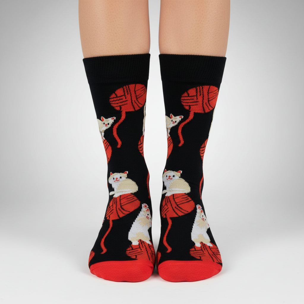 Playful Cat Design Casual Crew Socks