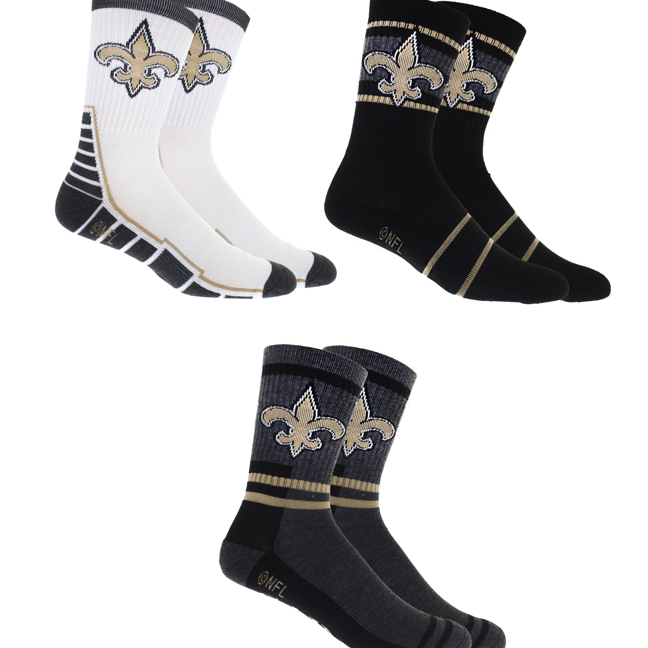 3 Pack New Orleans Saints Crew Length NFL Football Socks