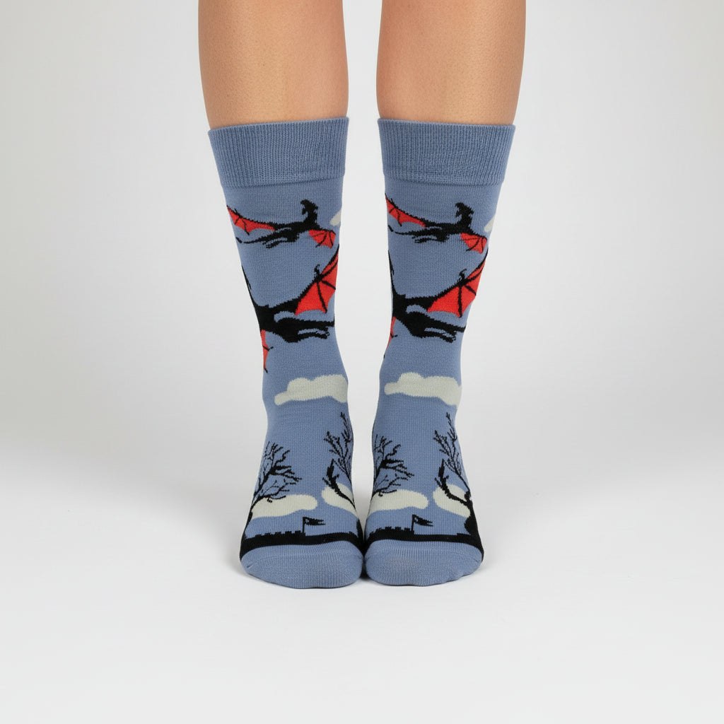 Dragon (Grey) Design Casual Crew Socks
