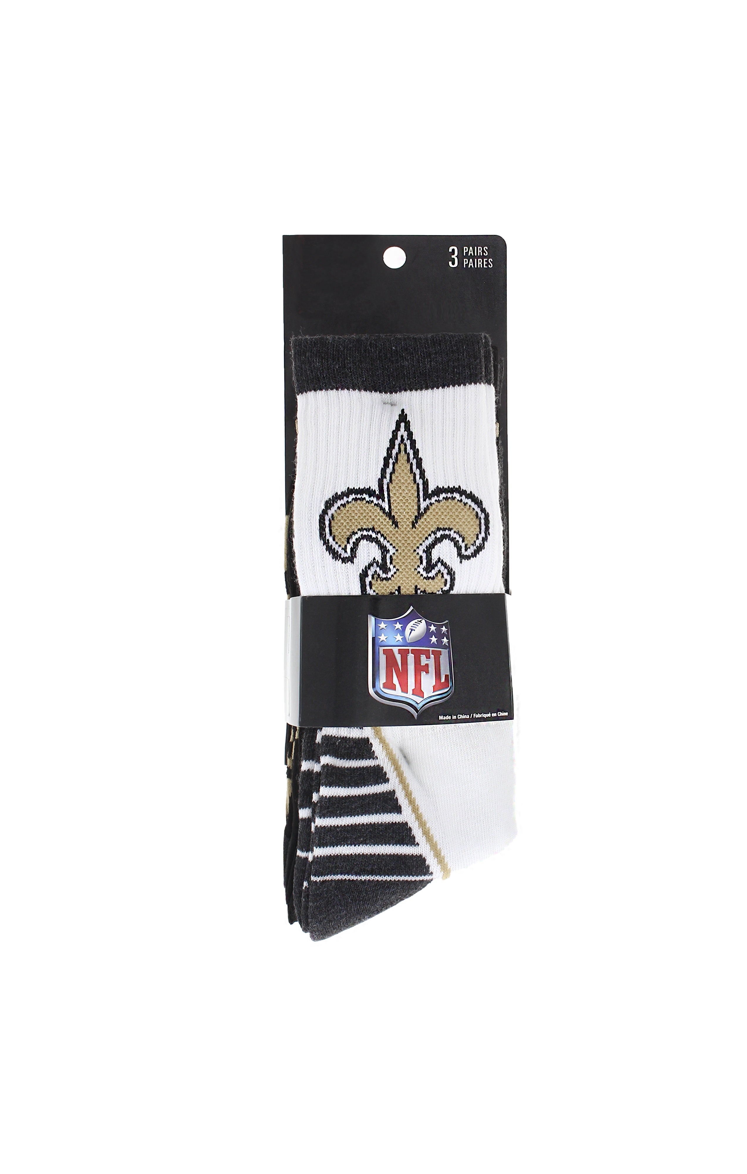 3 Pack New Orleans Saints Crew Length NFL Football Socks