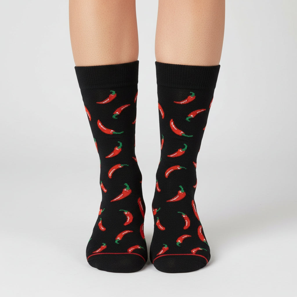 Chili Pepper Design Casual Crew Socks