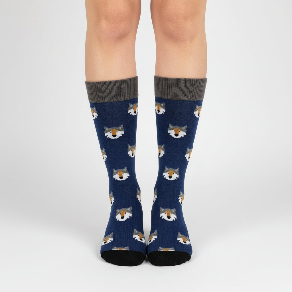 Wolf Head Design Casual Crew Socks