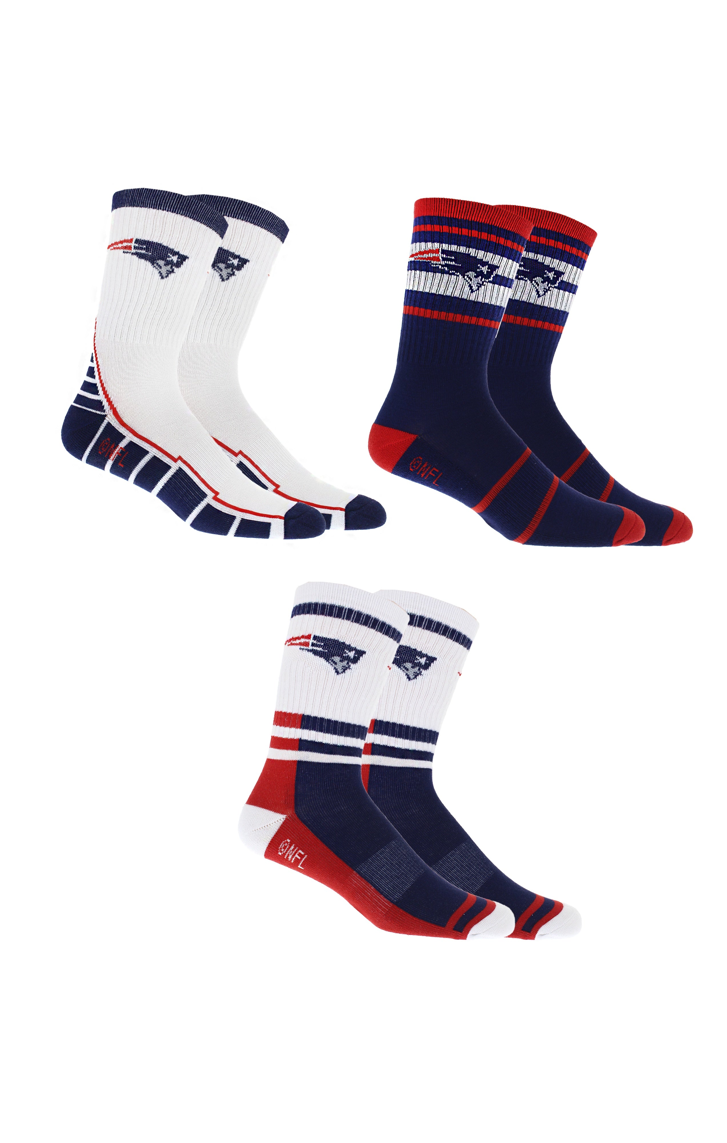 3 Pack New England Patriots Crew Length NFL Football Socks