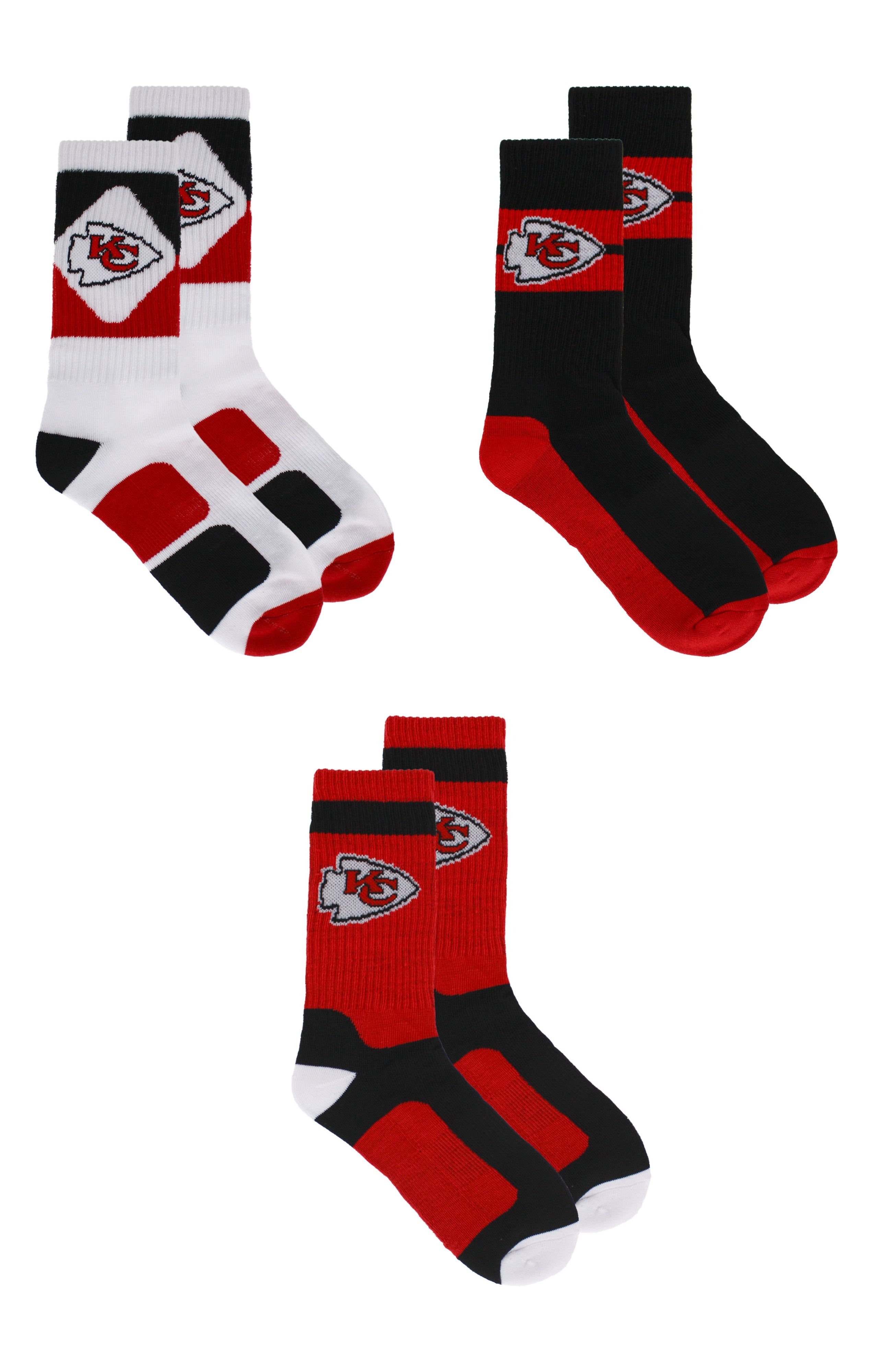 3 Pack Kansas City Chiefs Crew Length NFL Football Socks